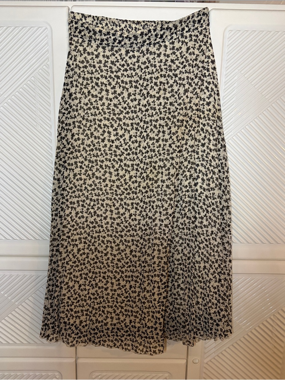 Japna Black & Cream Midi Skirt with Black Floral Print
